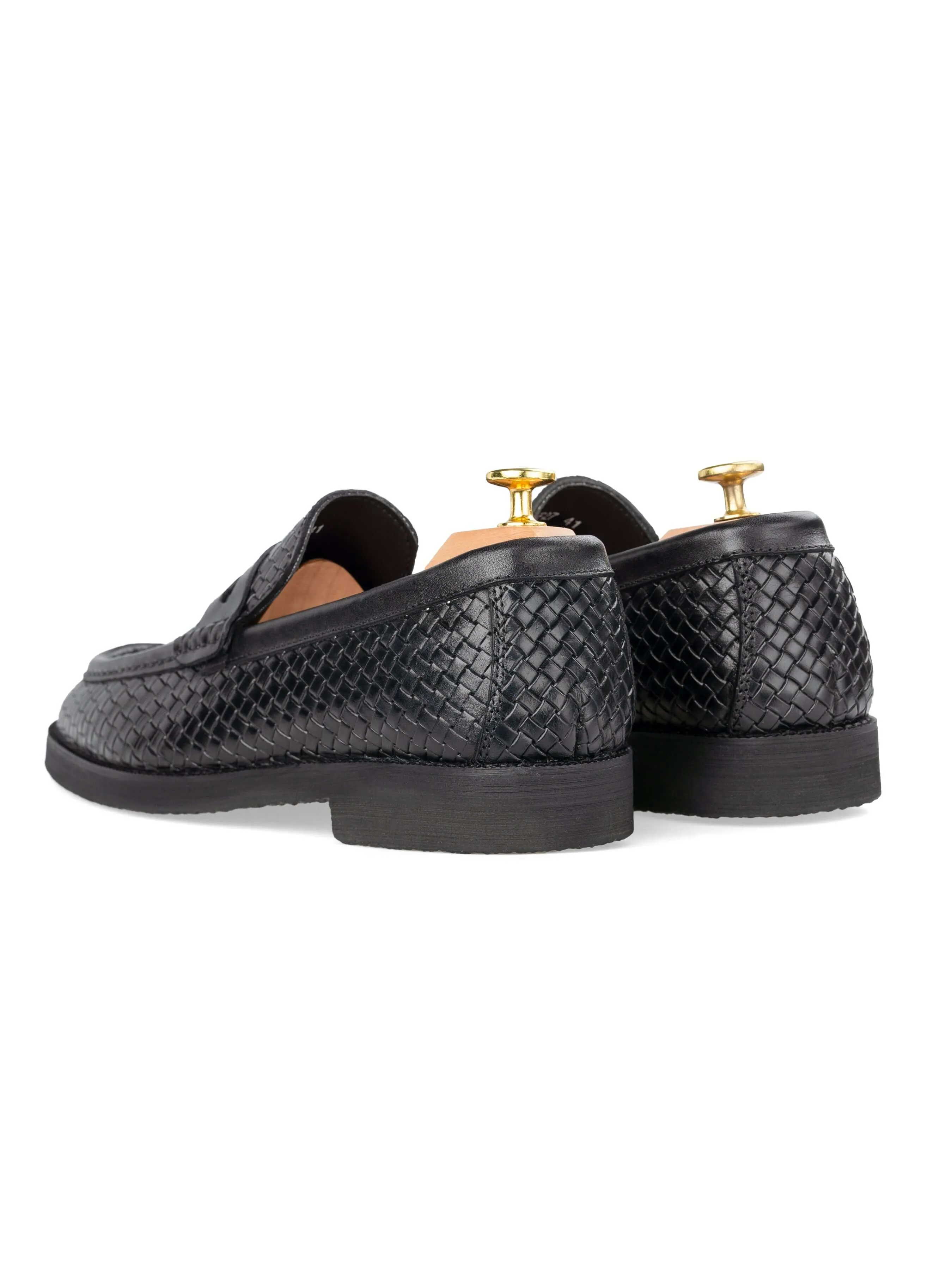 Dare to Lead Penny Moccasin Loafer - Black Woven Leather (Crepe Sole)