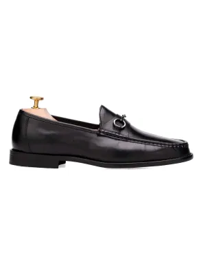 Special Offer Mario HorsebitMoccasinLoafer - Black Leather (Silver Buckle)