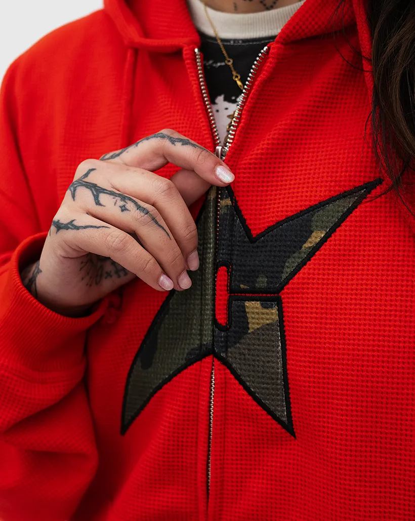 Comfortable Difference Carpet C Star Thermal Zip Up Hoodie - Red