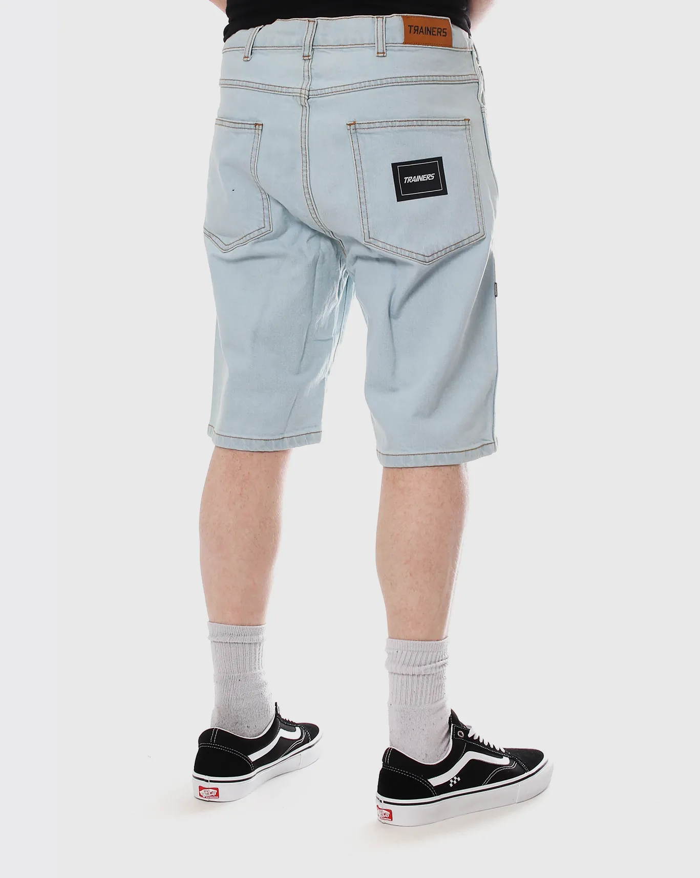 Wide Width at Front Backwards Trainers Baggy Denim Short - Light Blue