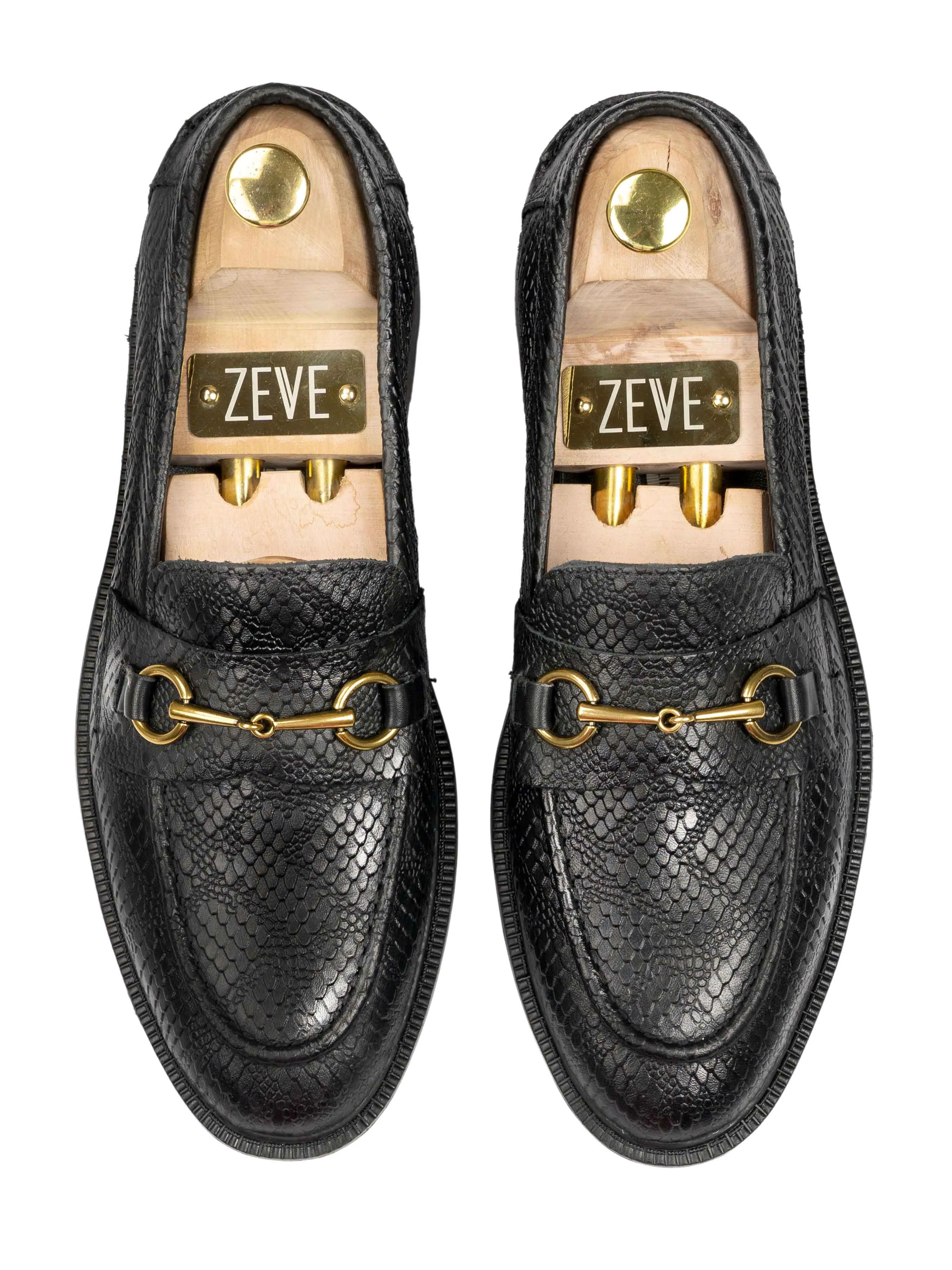 Move Beyond Ordinary Christmas Day Sale Penny Loafer Horsebit Buckle - Black Phyton Leather (Combat Sole)