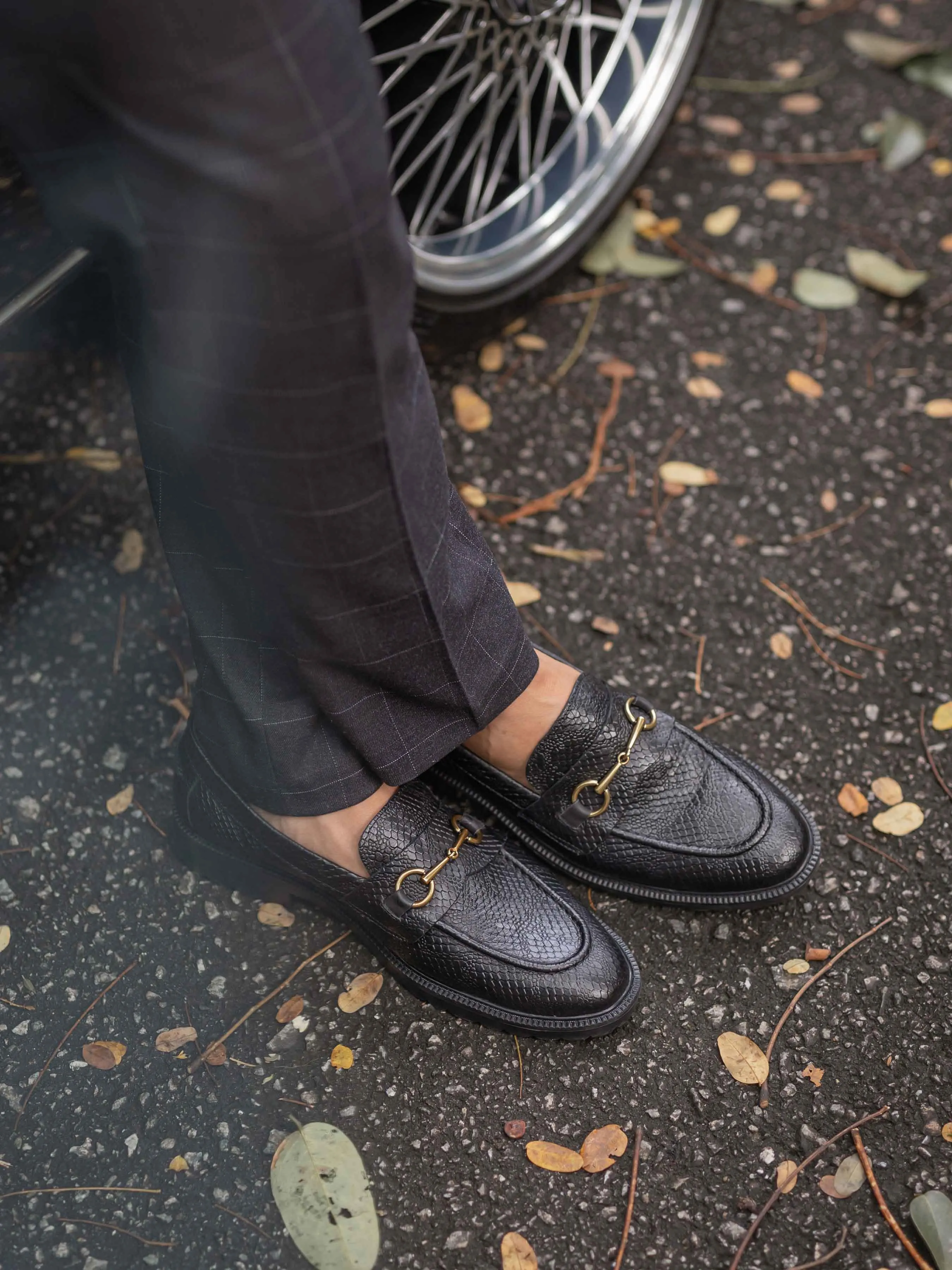 Economical Dare to Lead Penny Loafer Horsebit Buckle - Black Phyton Leather (Combat Sole)