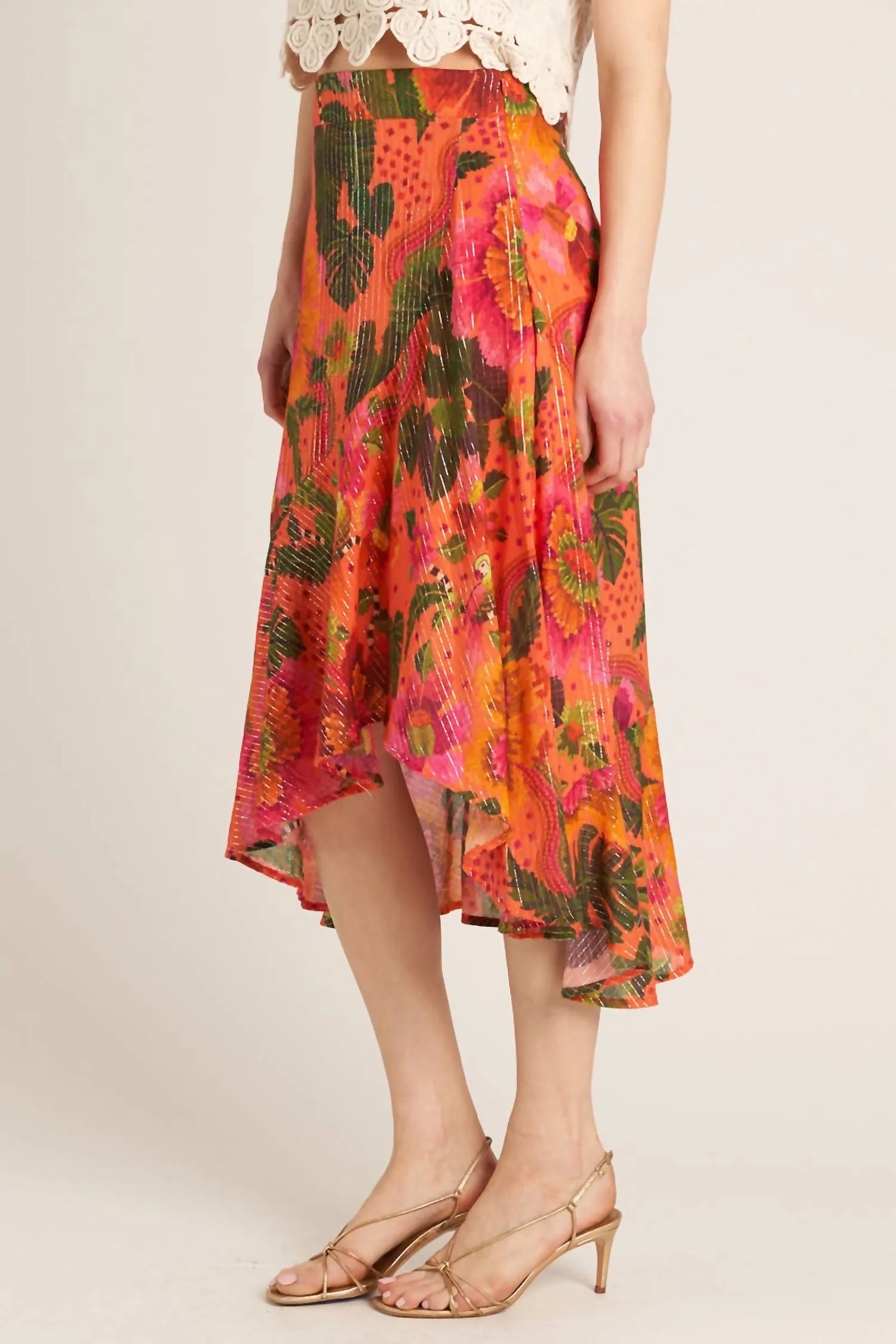 Jupe Midi Tropicale en Orange