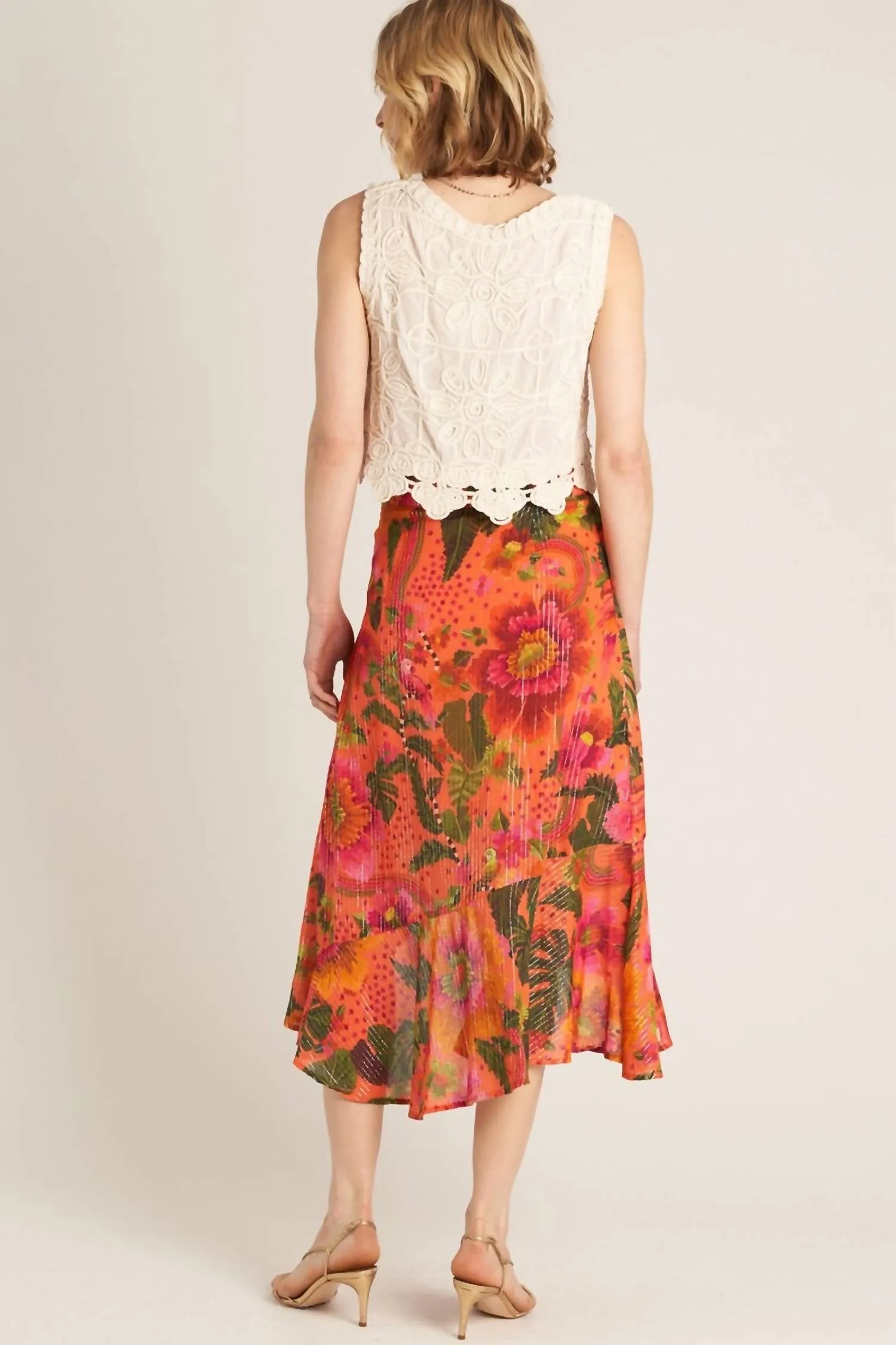 Jupe Midi Tropicale en Orange