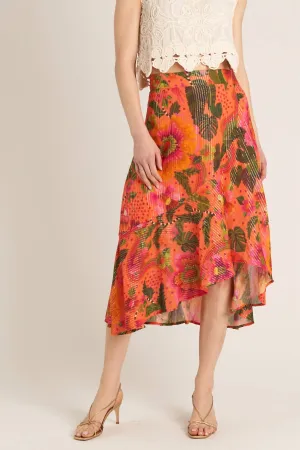 Jupe Midi Tropicale en Orange