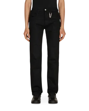 Half Sleeve Synthetic Material True Black 6 Pocket Jeans With Ring Black