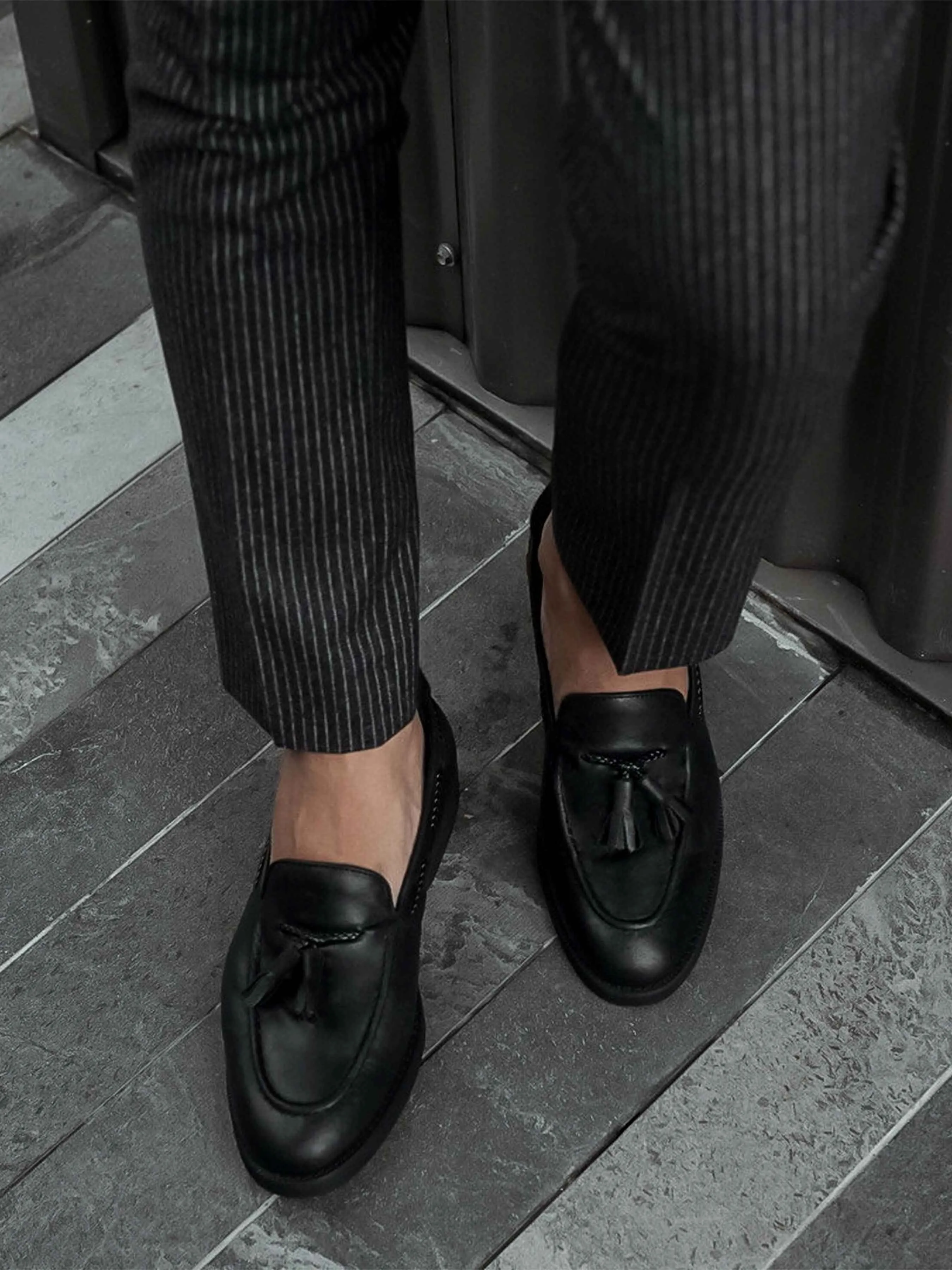 Tassel Loafer - Black Leather (Crepe Sole) Push Beyond Limits