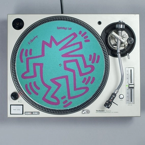 Turntable Lab: Keith Haring Dancin' Reversible Record Mat - Teal / Pink hi-fi DAC amp combo,hi-fi speaker impedance matcher,hi-fi RCA switch