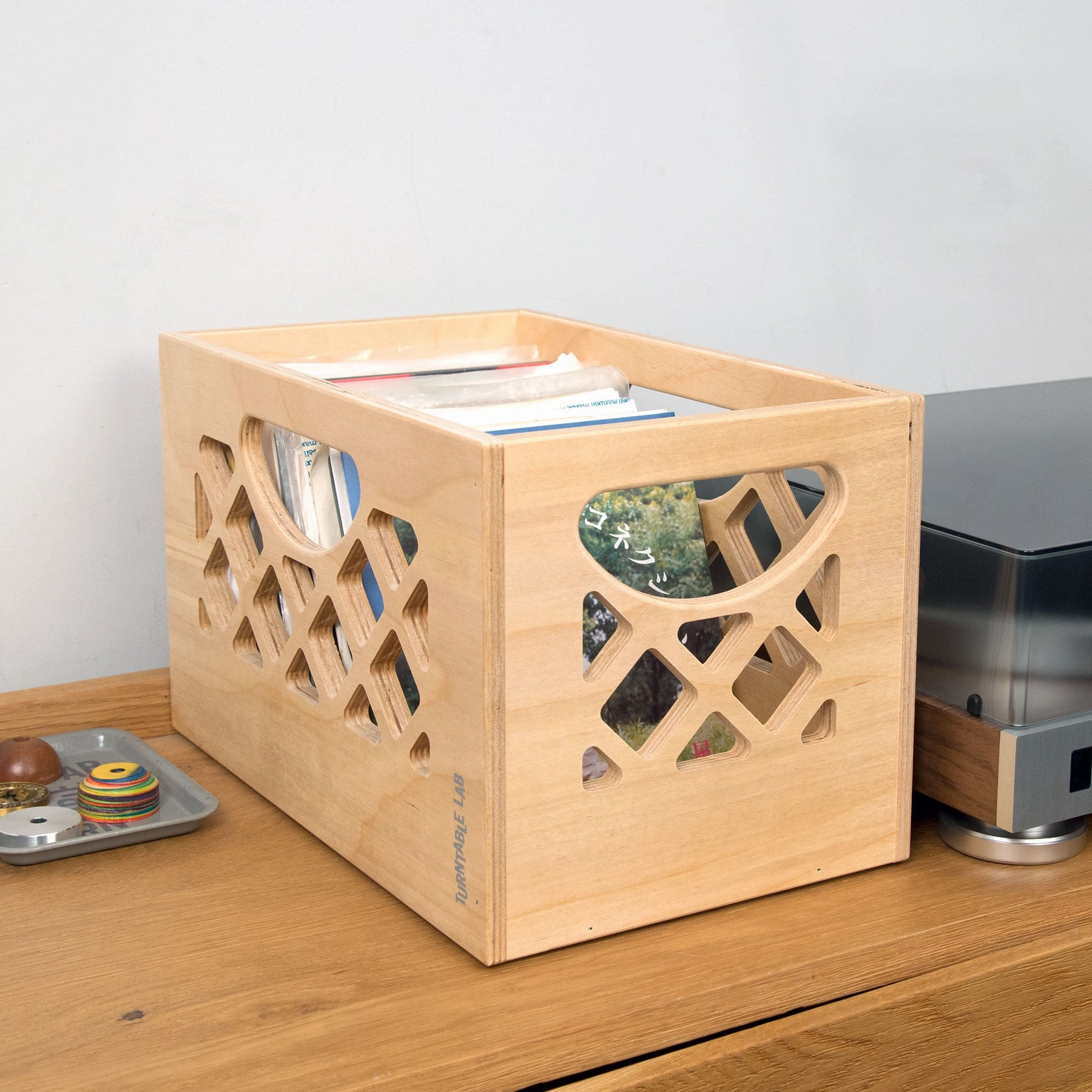 Turntable Lab: Wooden Browser Record Storage Crate for 7" / LPs hi-fi DAC amp combo,hi-fi speaker impedance matcher,hi-fi RCA switch