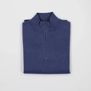 Pull fin en coton ultra-léger à col quart de zip marine