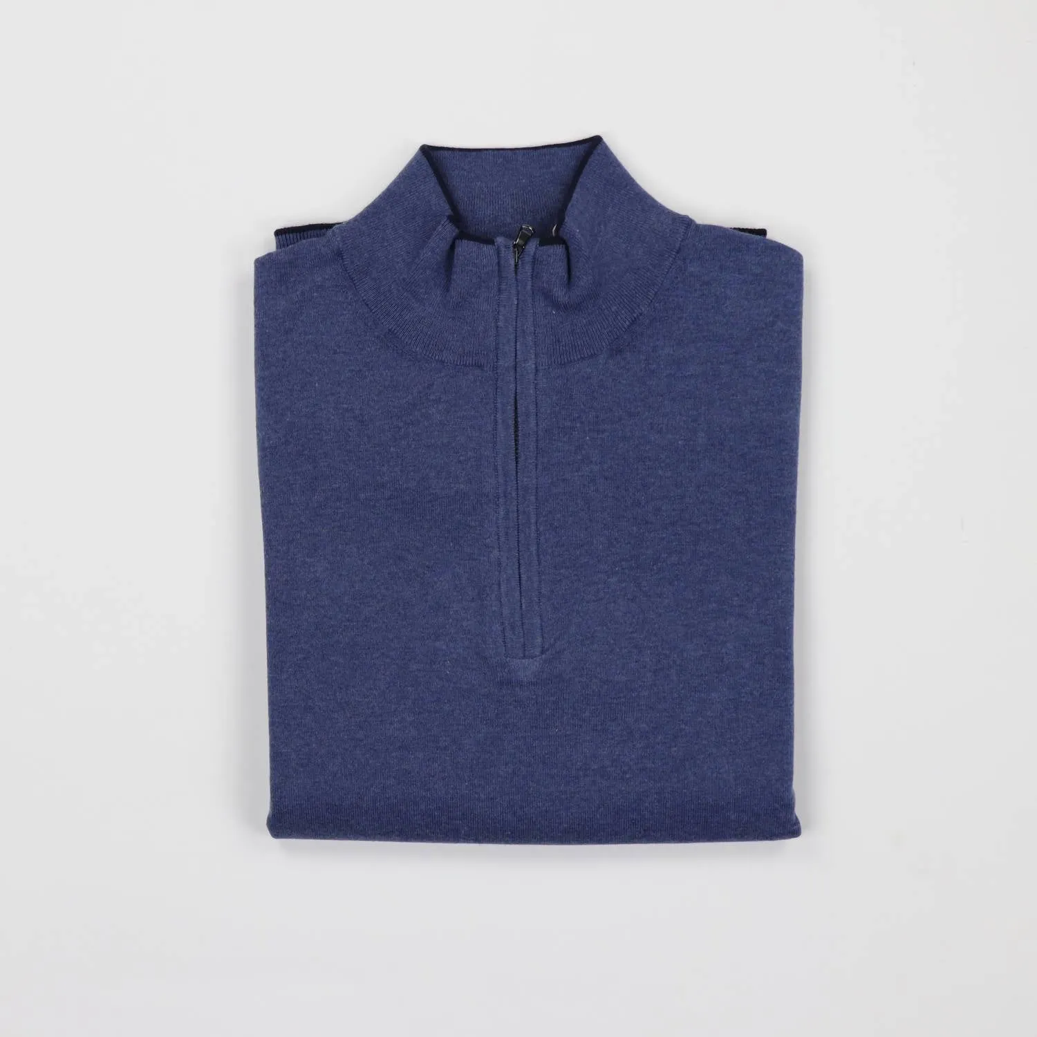 Pull fin en coton ultra-léger à col quart de zip marine