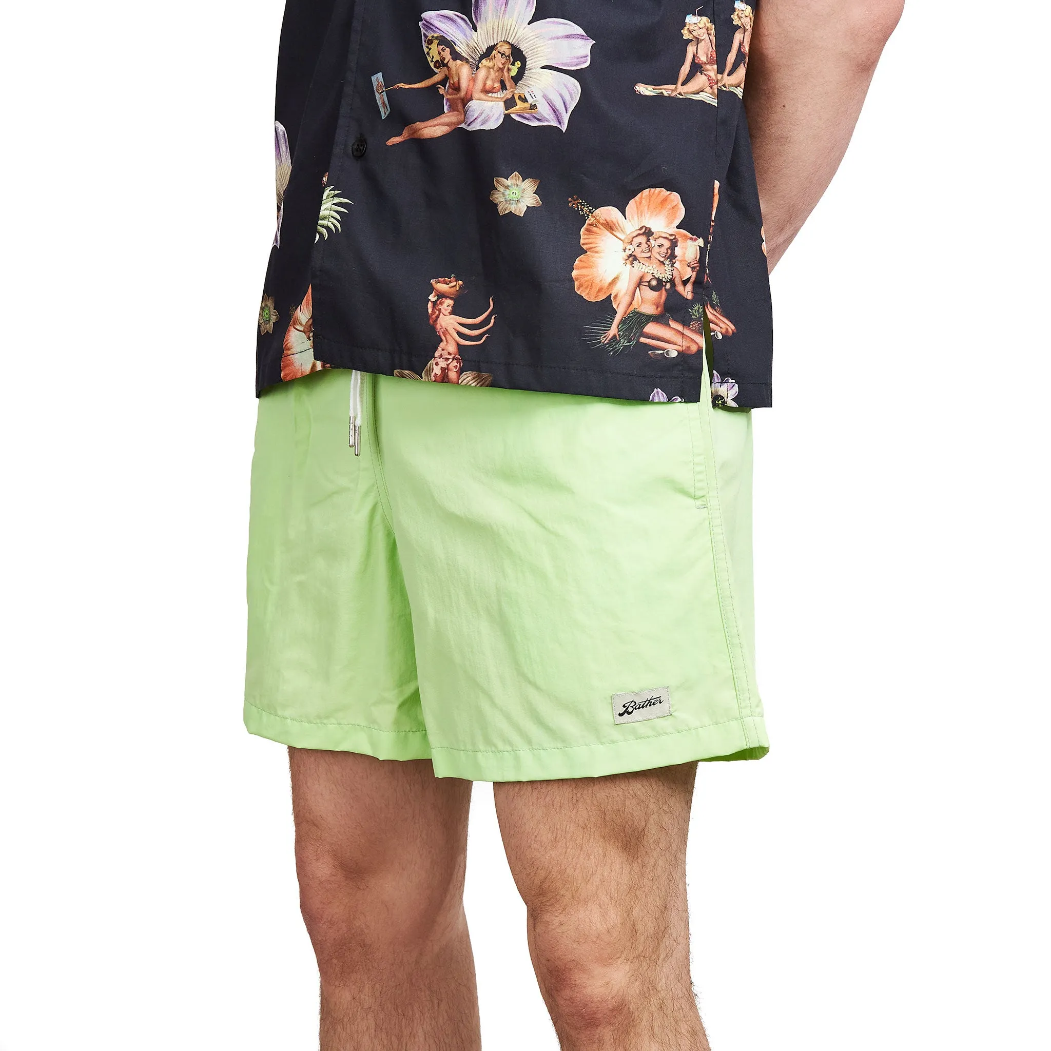 Three-Quarter Sleeve Aluminum Frame Bather Solid Pistachio Swim Trunk