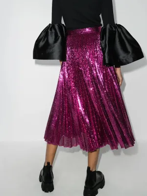 Jupe mi-longue plissée Valentino à paillettes et embellissements