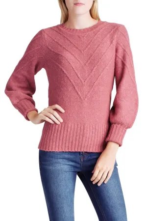 Pull à manches longues en mélange de coton panaché rose