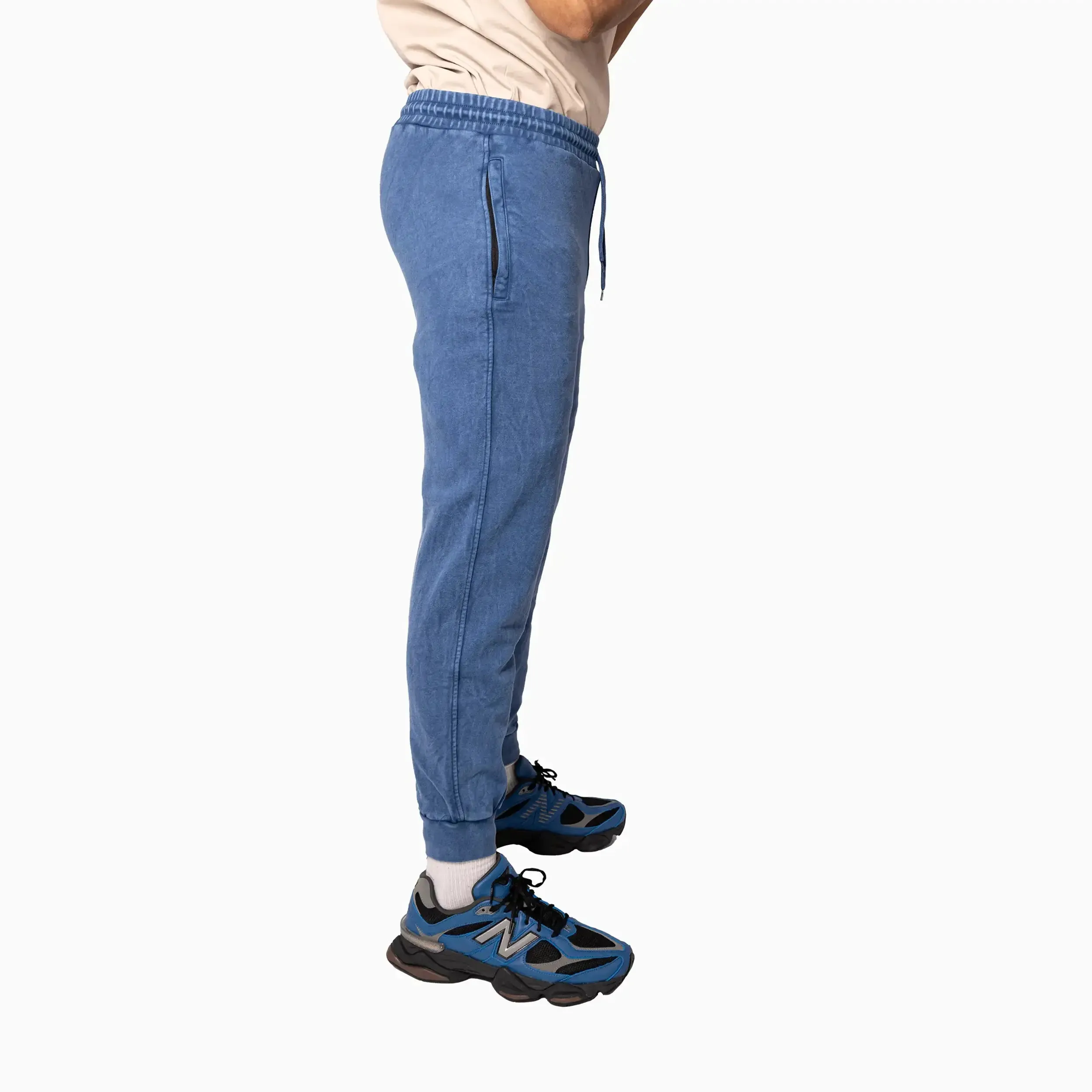Swing Shape Elastic Cord Edge Trim Men'S Sportswear Washed Blue Sweat Pant