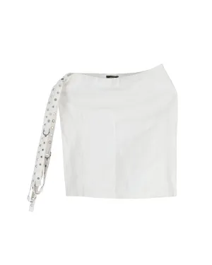 Jupe courte en coton écru Versace avec ceinture et détails œillets