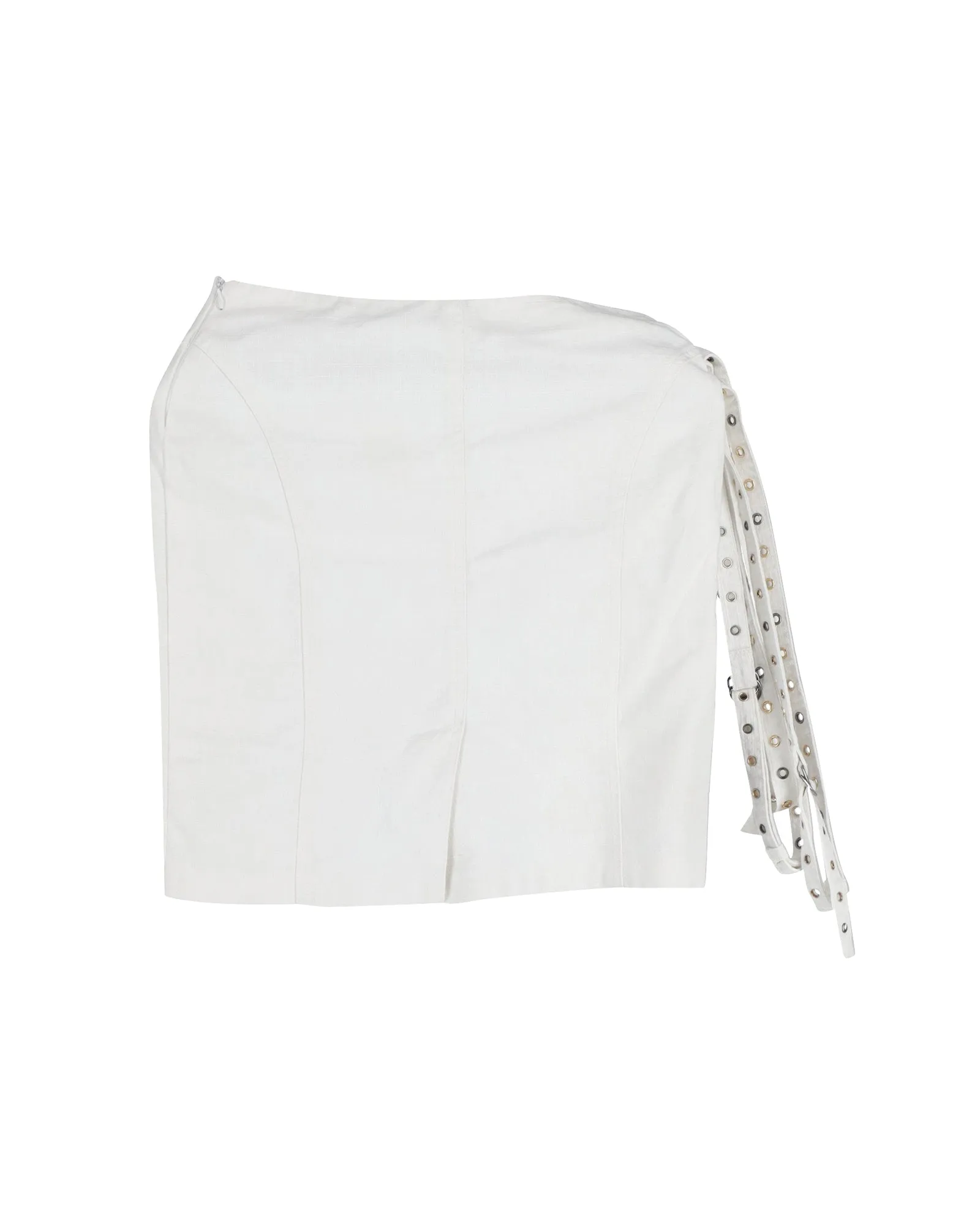 Jupe courte en coton écru Versace avec ceinture et détails œillets