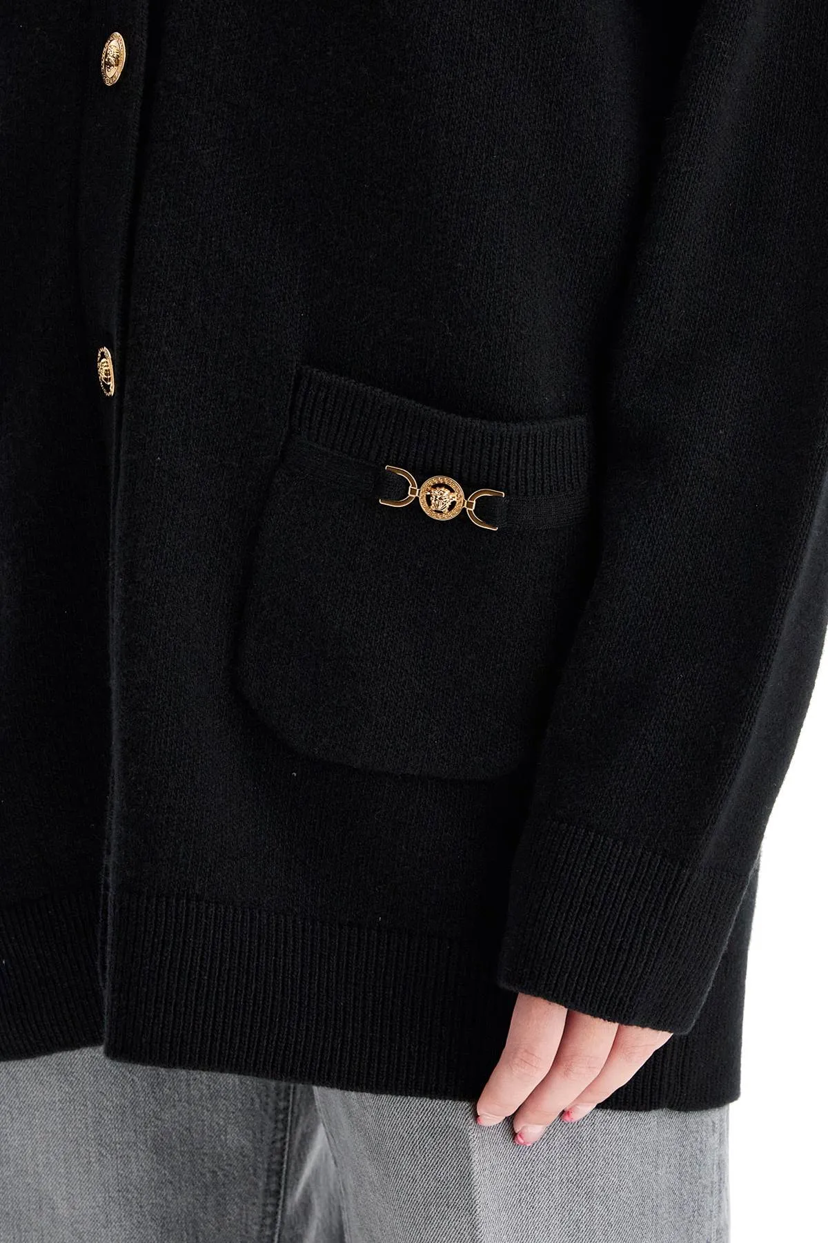 Cardigan en laine et cachemire coupé boxy pour femme Versace