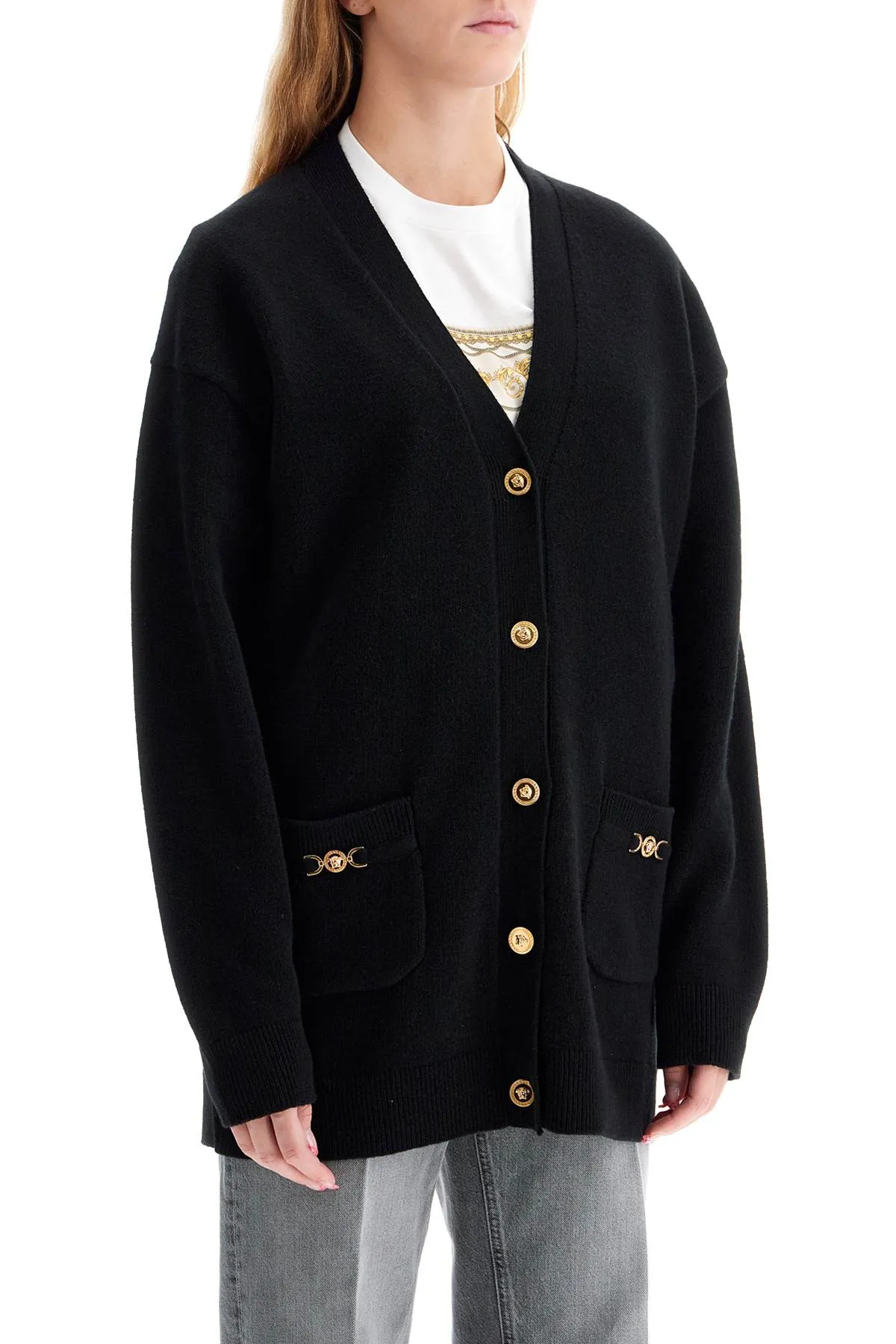 Cardigan en laine et cachemire coupé boxy pour femme Versace