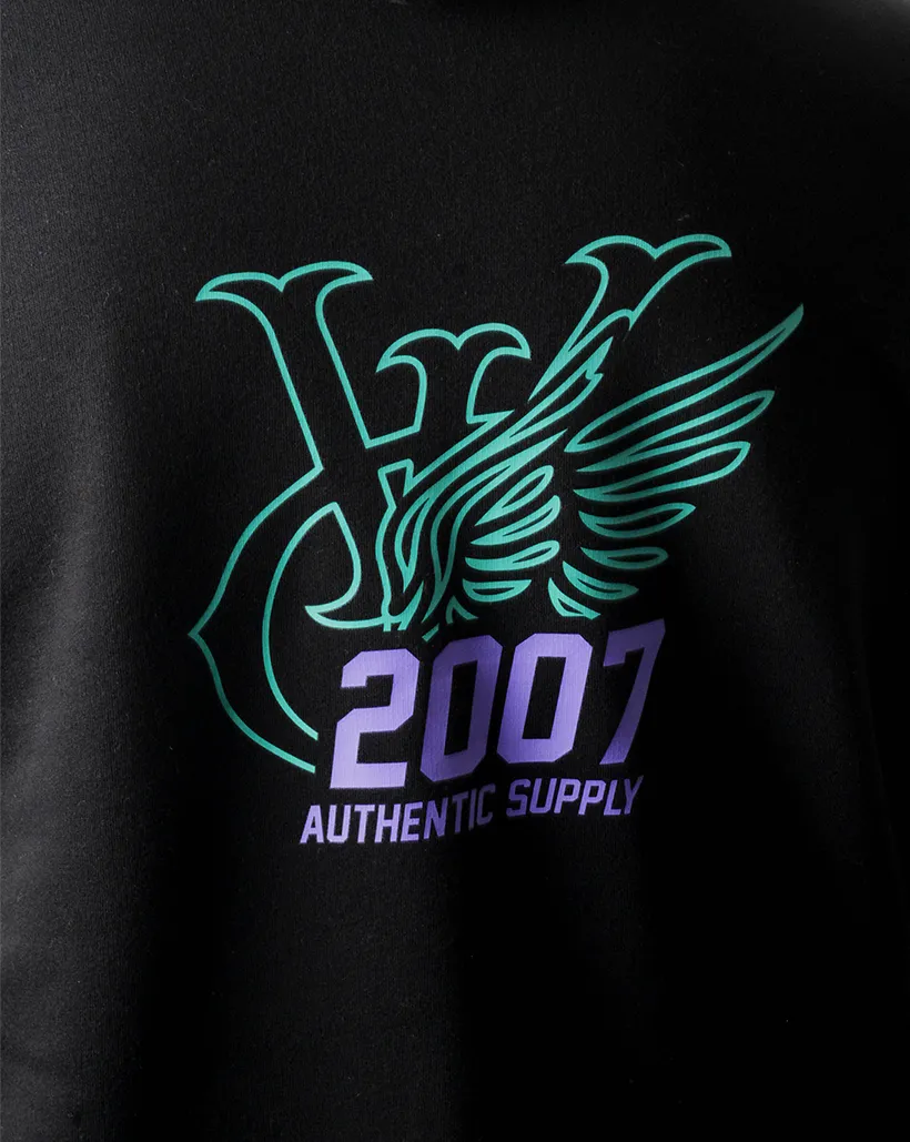 Small Button Open-Back Look Vic Wing 7 Zip Hood - Black