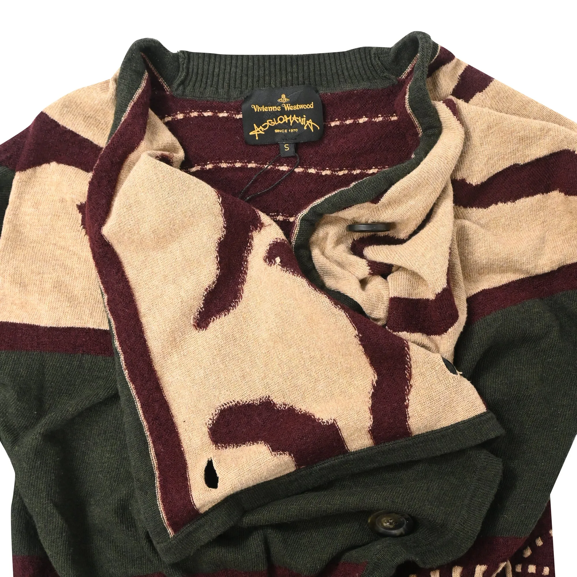 Vivienne Westwood Anglomania Cardigan Concordia Intarsia en laine vert armée