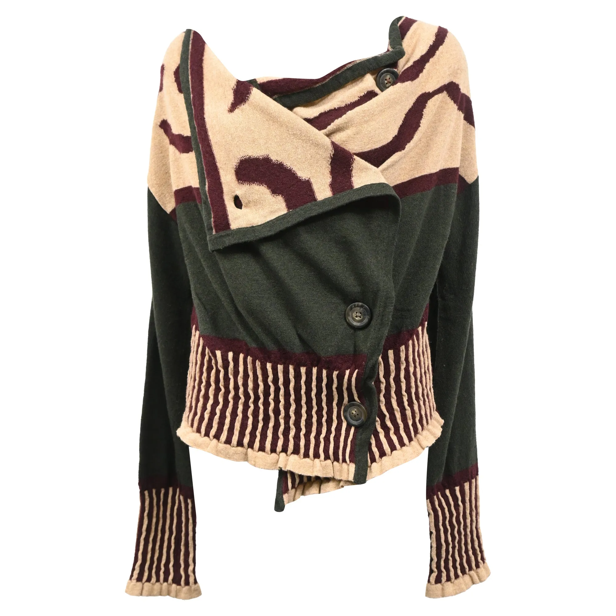 Vivienne Westwood Anglomania Cardigan Concordia Intarsia en laine vert armée
