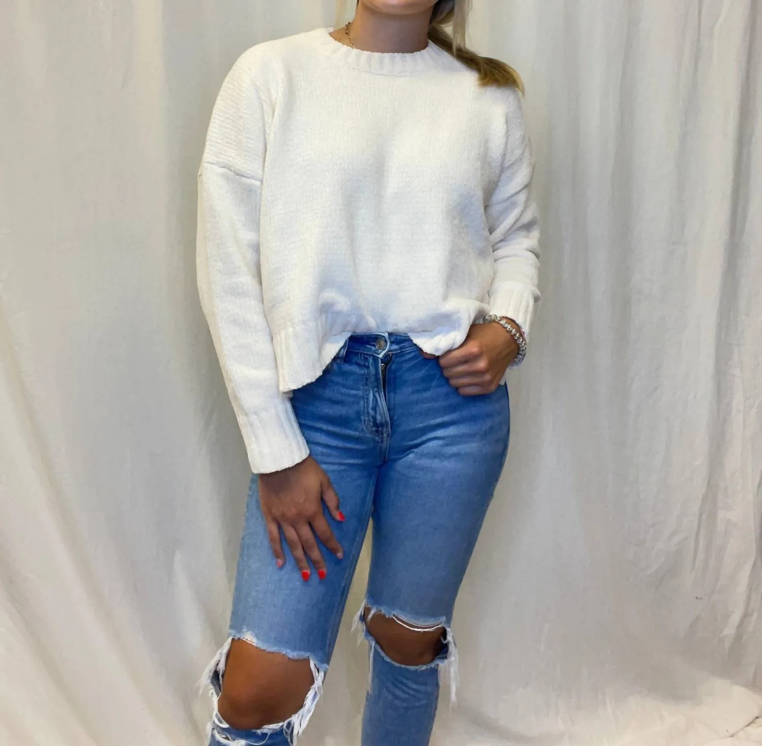 Pull en Chenille Waiting For You en Crème