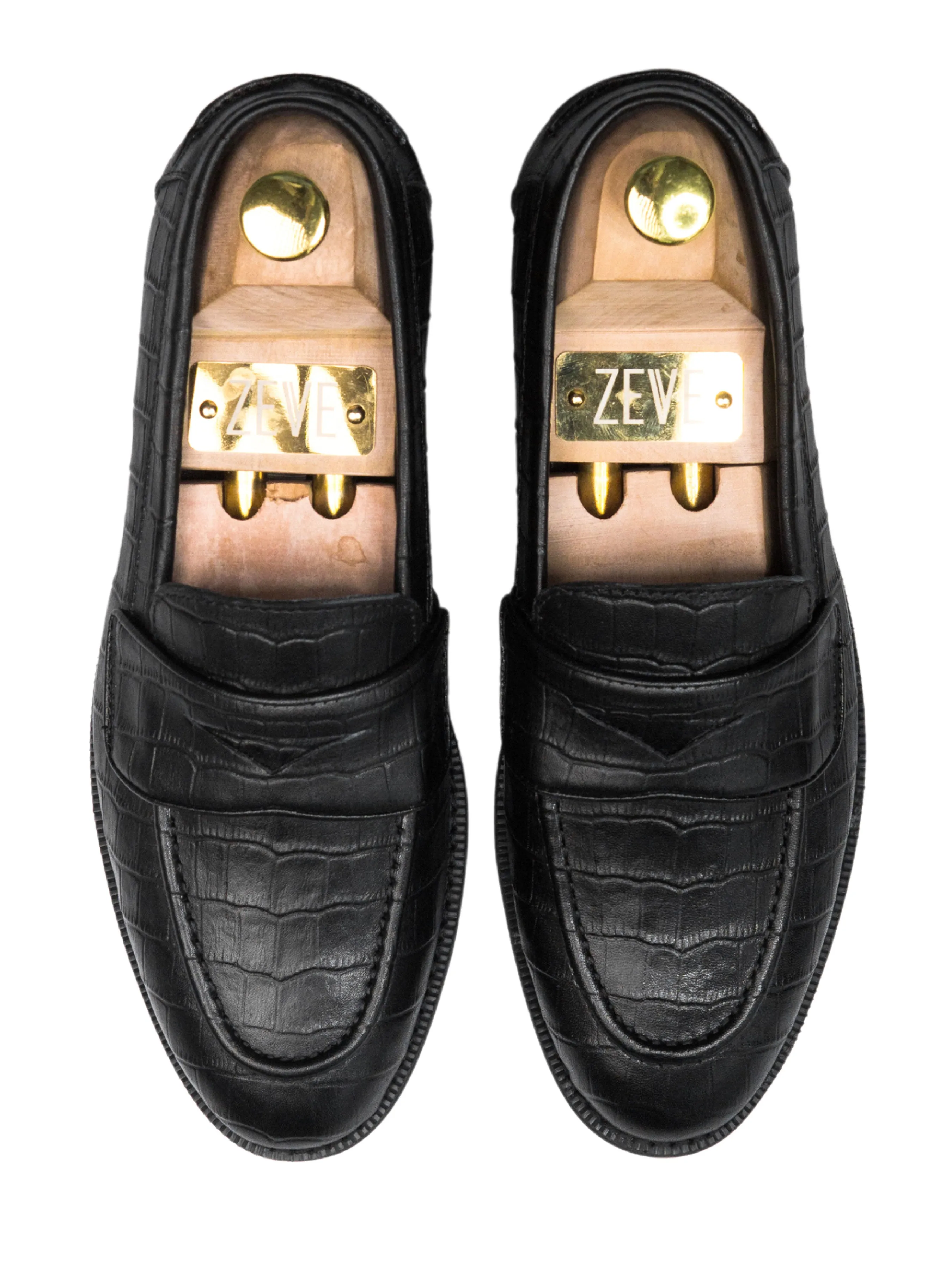Wayne Penny Loafer - Black Croco Leather (Crepe Sole) Lightweight Construction Pattern Plentiful Appearance