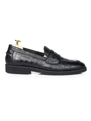 Confidence Starts Here Style Meets Power Wayne Penny Loafer - Black Croco Leather (Crepe Sole)
