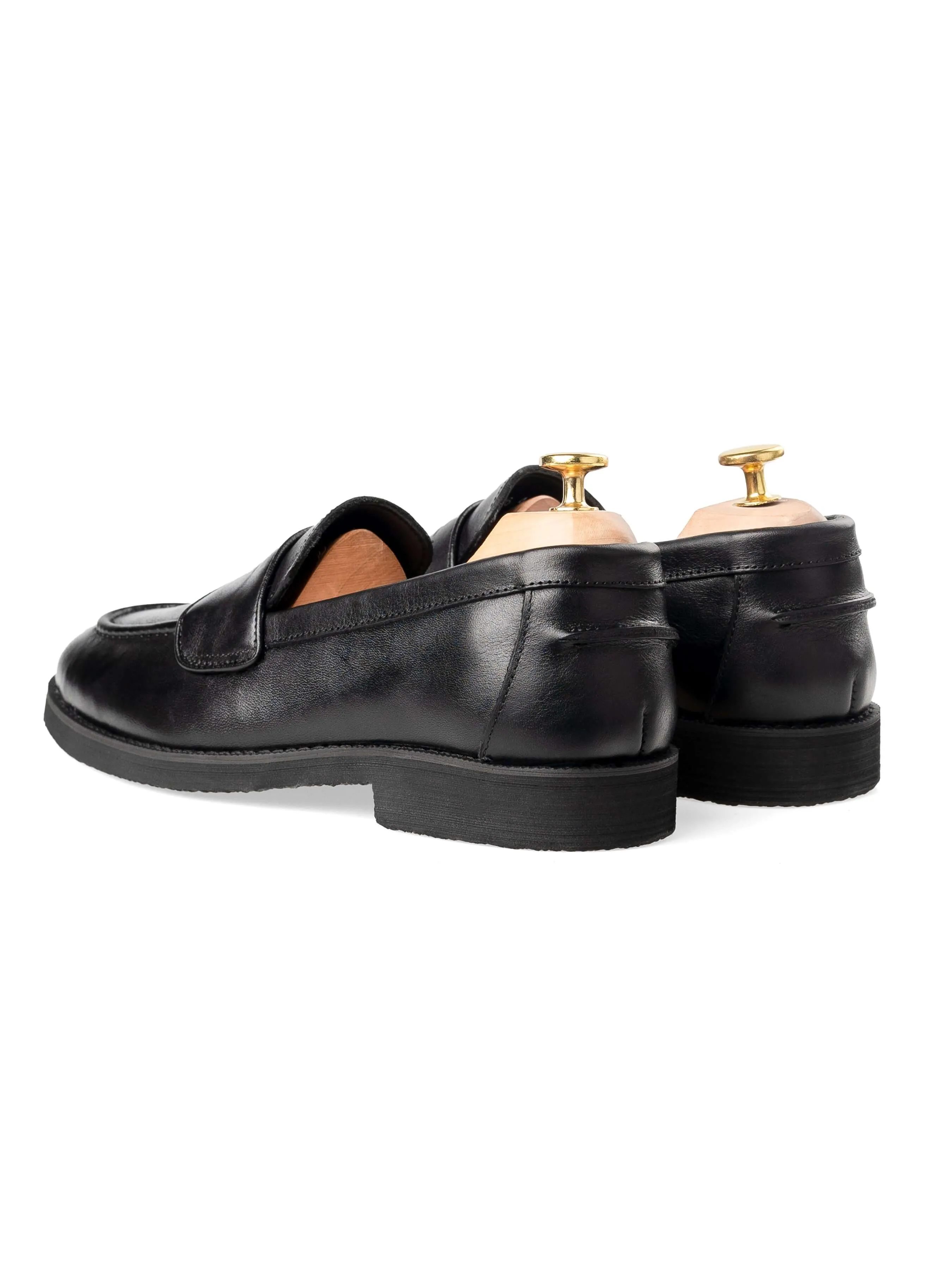 Wayne Penny Loafer - Solid Black Leather (Crepe Sole) Built for the Bold