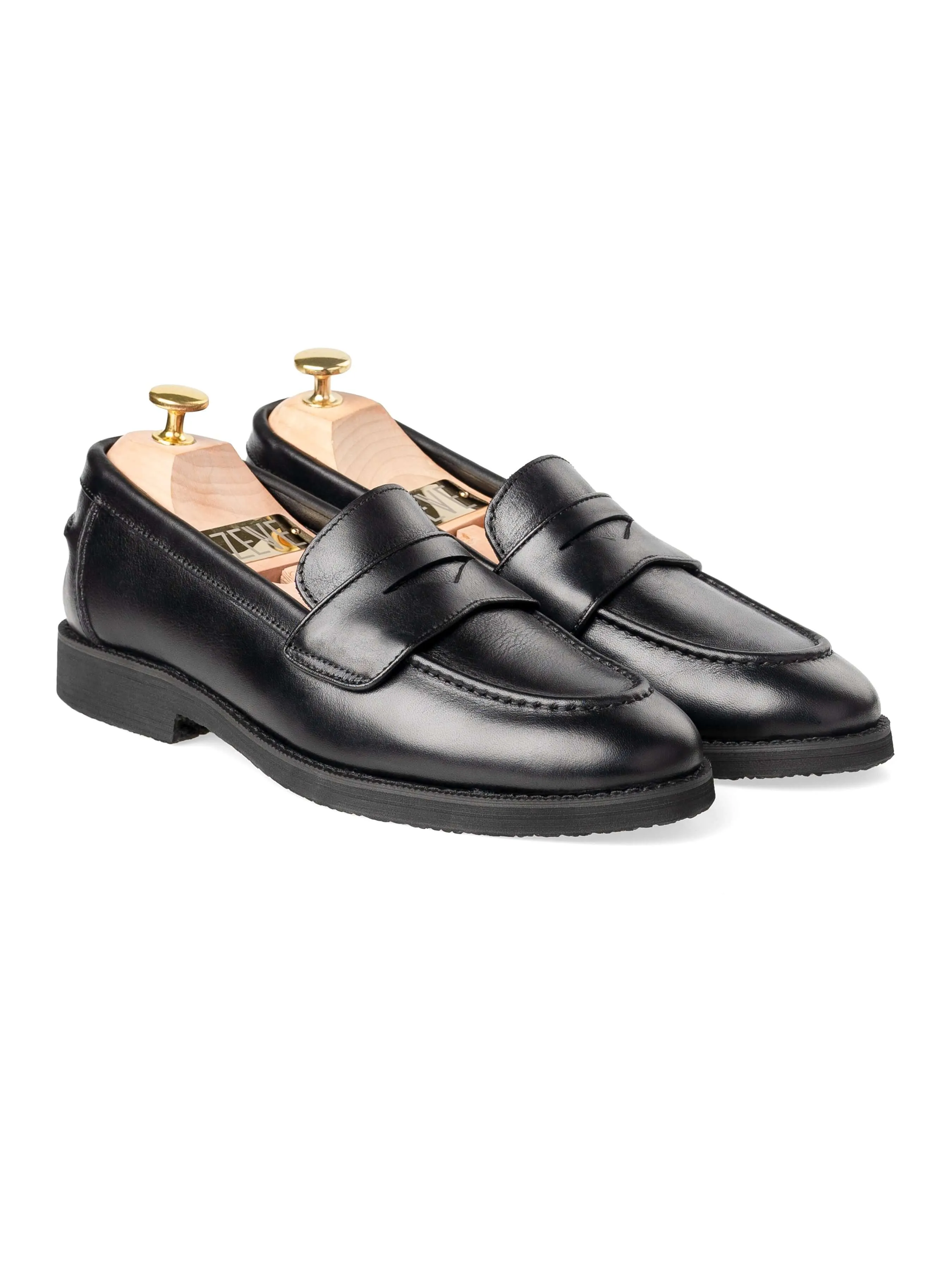 Abrasion-Resistant Design Wayne Penny Loafer - Solid Black Leather (Crepe Sole)