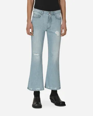 Silky Feel Distressed Denim Pants Blue