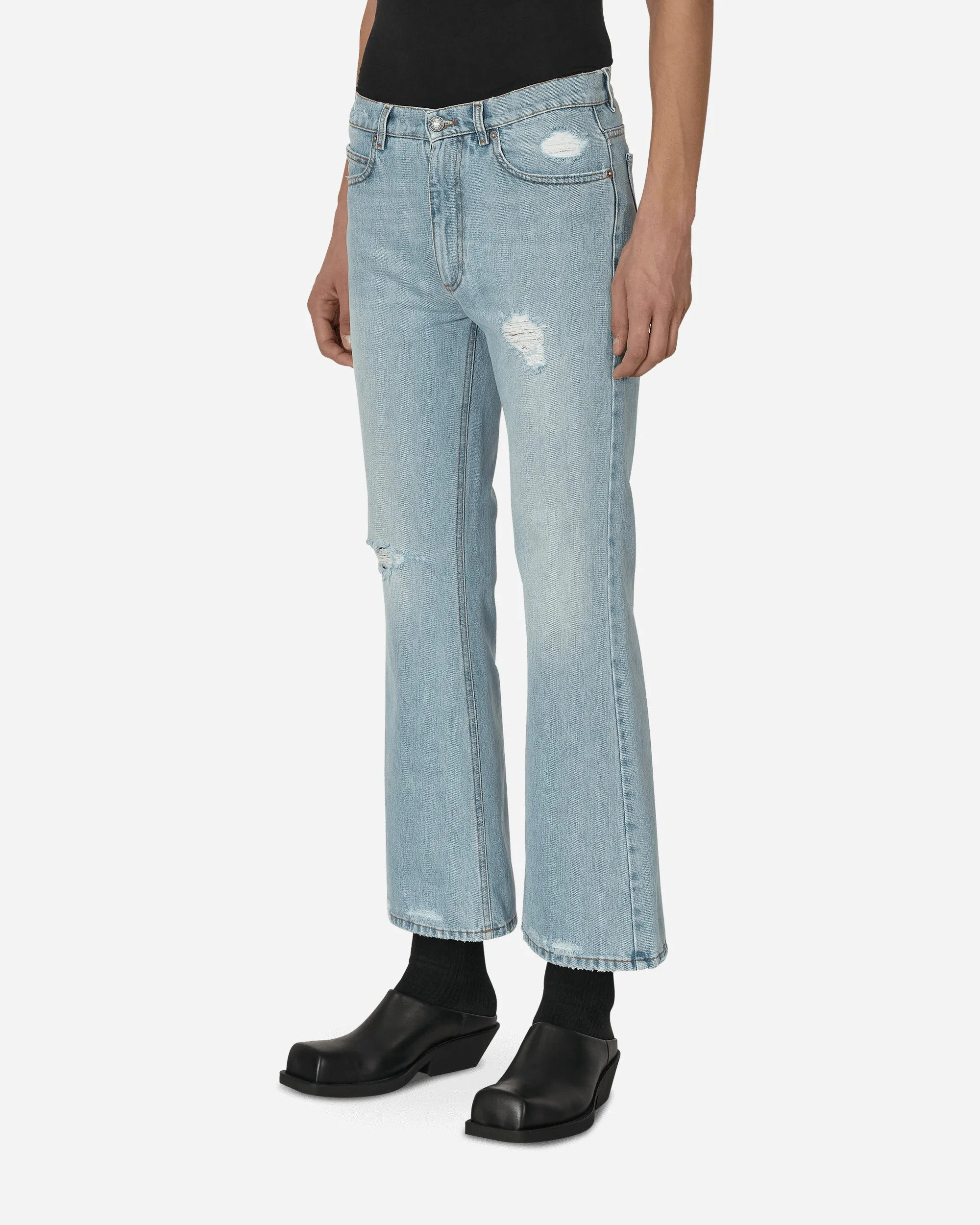 Magnetic Sleeve Distressed Denim Pants Blue