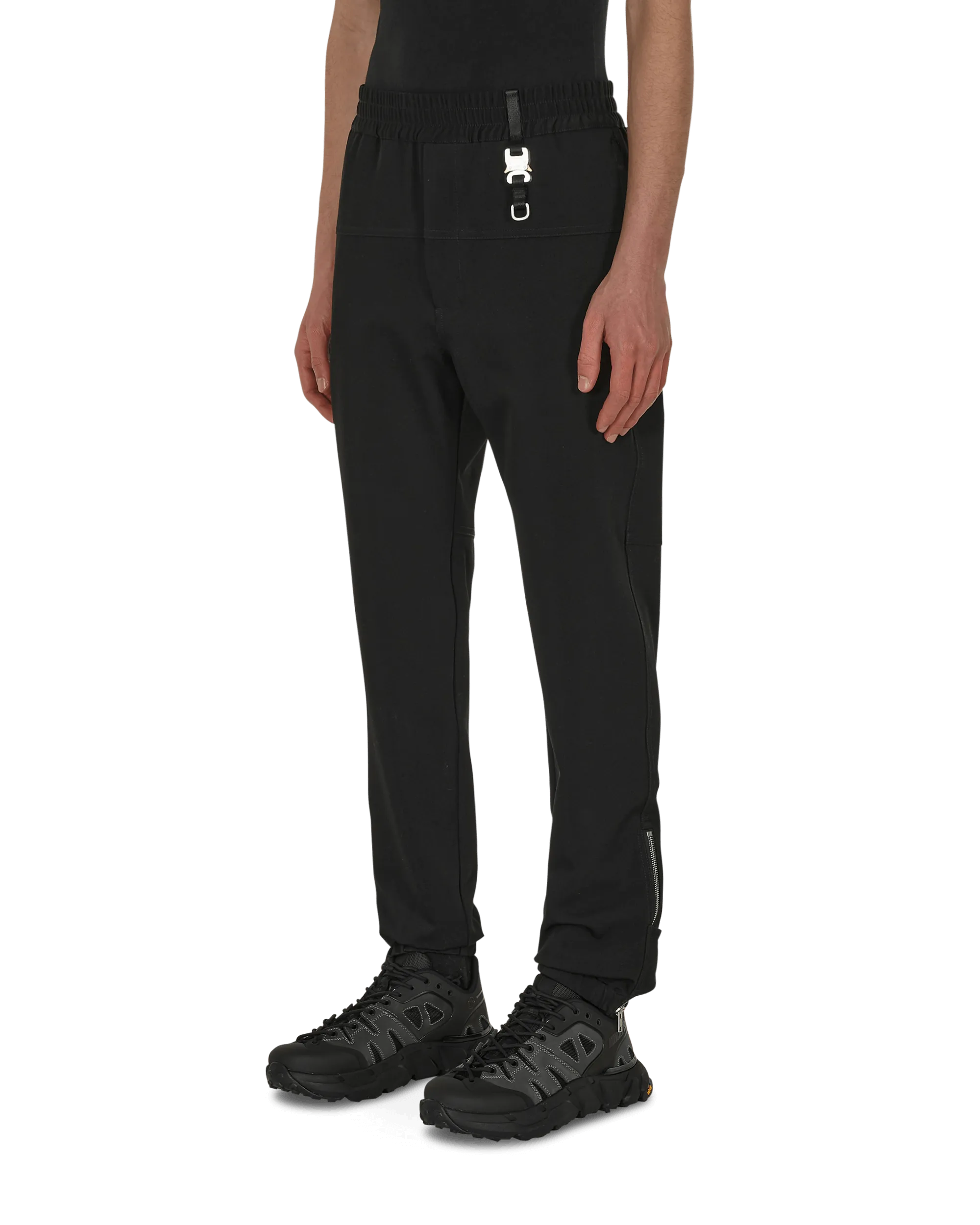 "Sophisticated Fabric Visible Stitching Buckle Track Pants Black