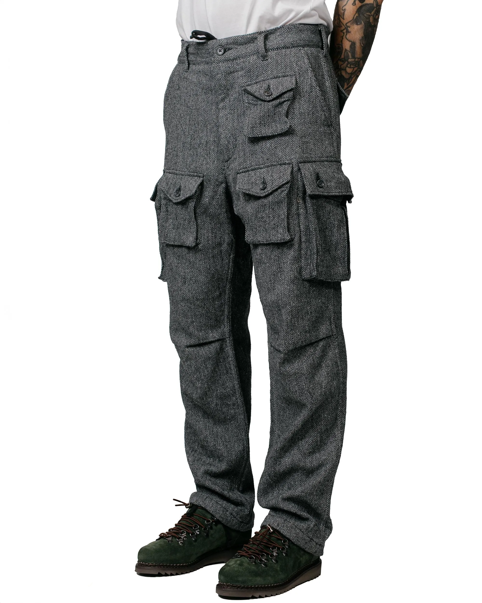 Textured Look Engineered Garments Fa Pant Grey Poly Wool Herringbone