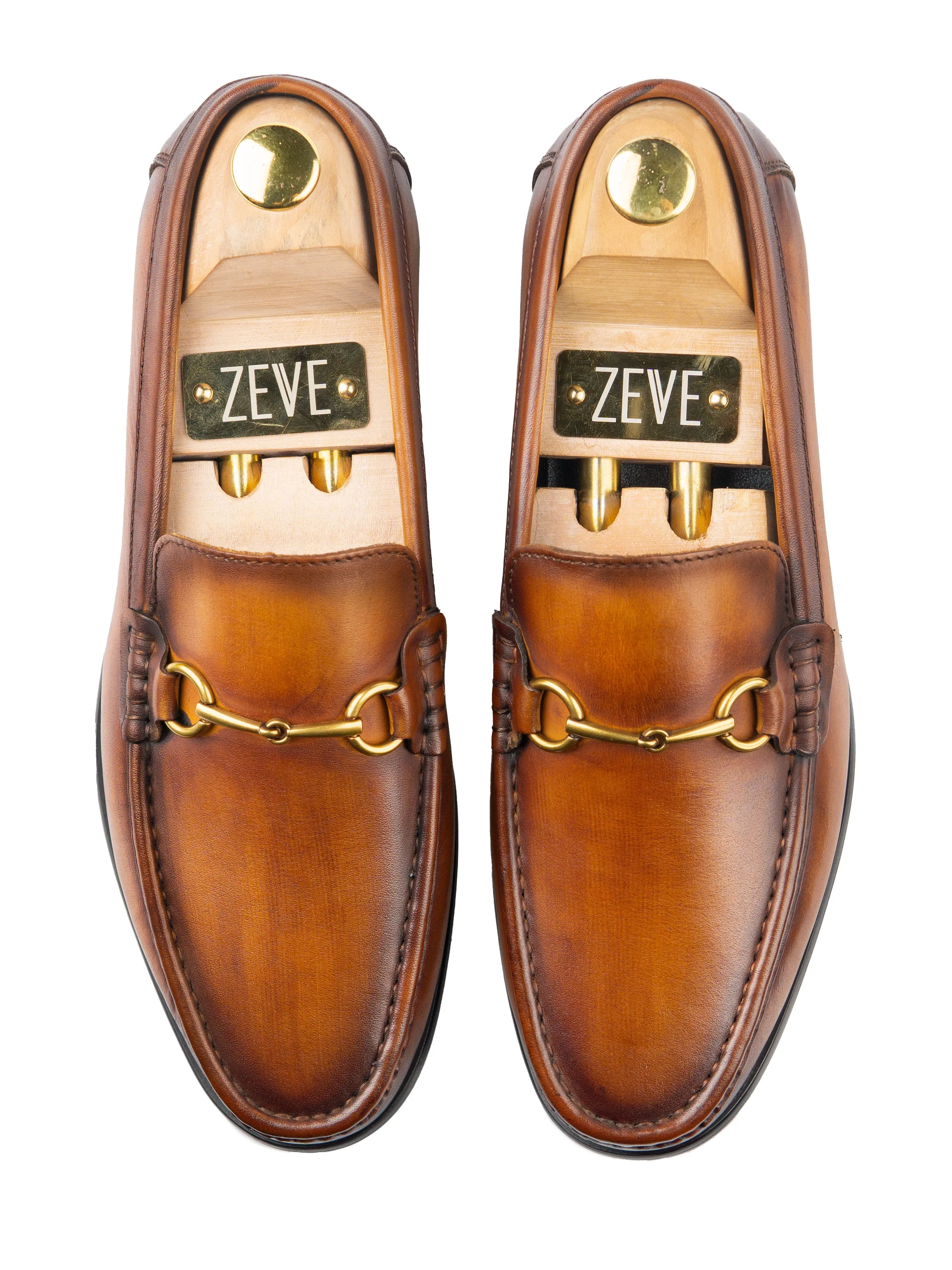 Horsebit Moccasin Loafer - Cognac Tan (Hand Painted Patina) Peacefully 3D Mesh