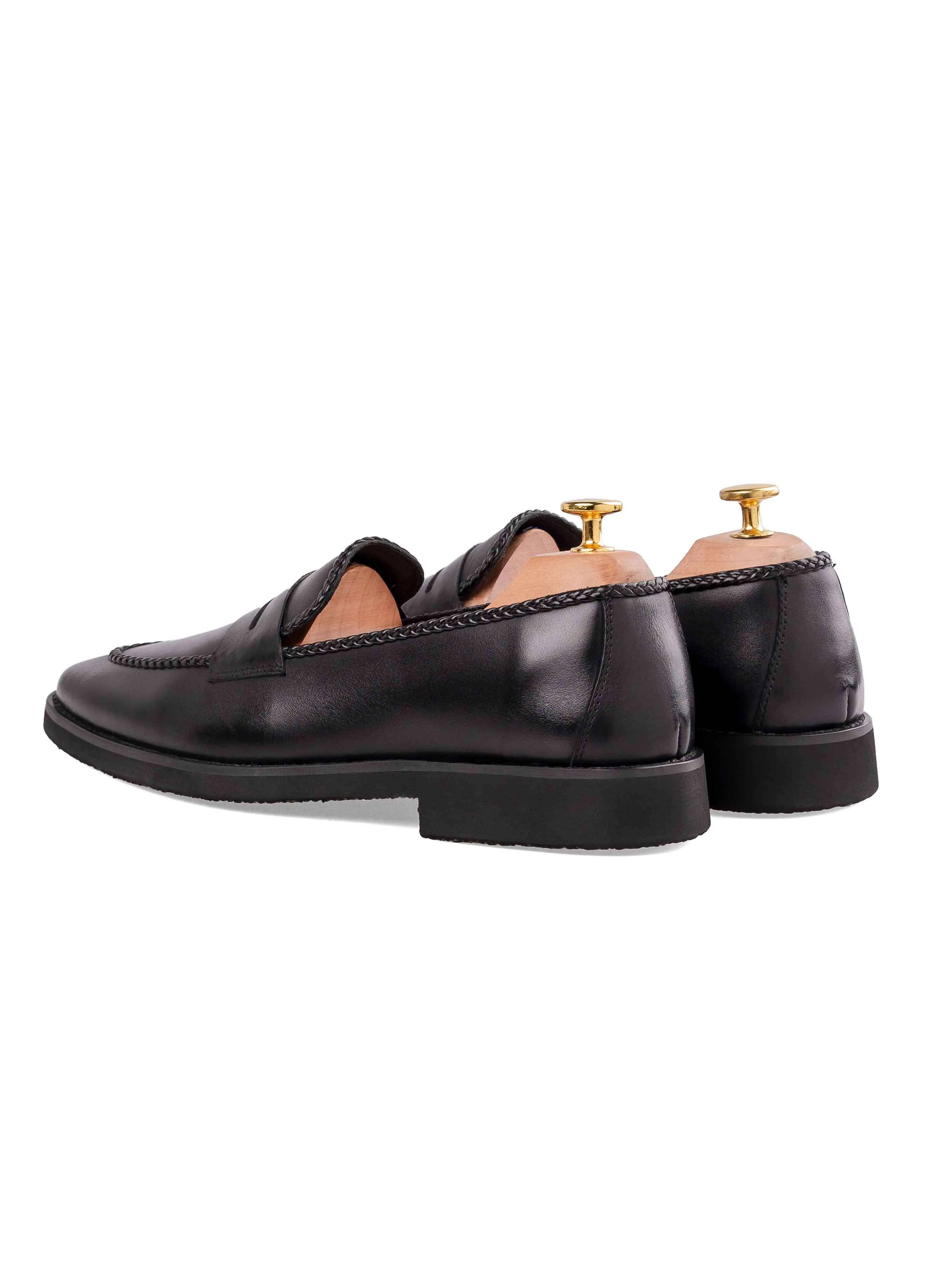 Hit Your Next Level Braided Penny Loafer - Solid Black (Crepe Sole)