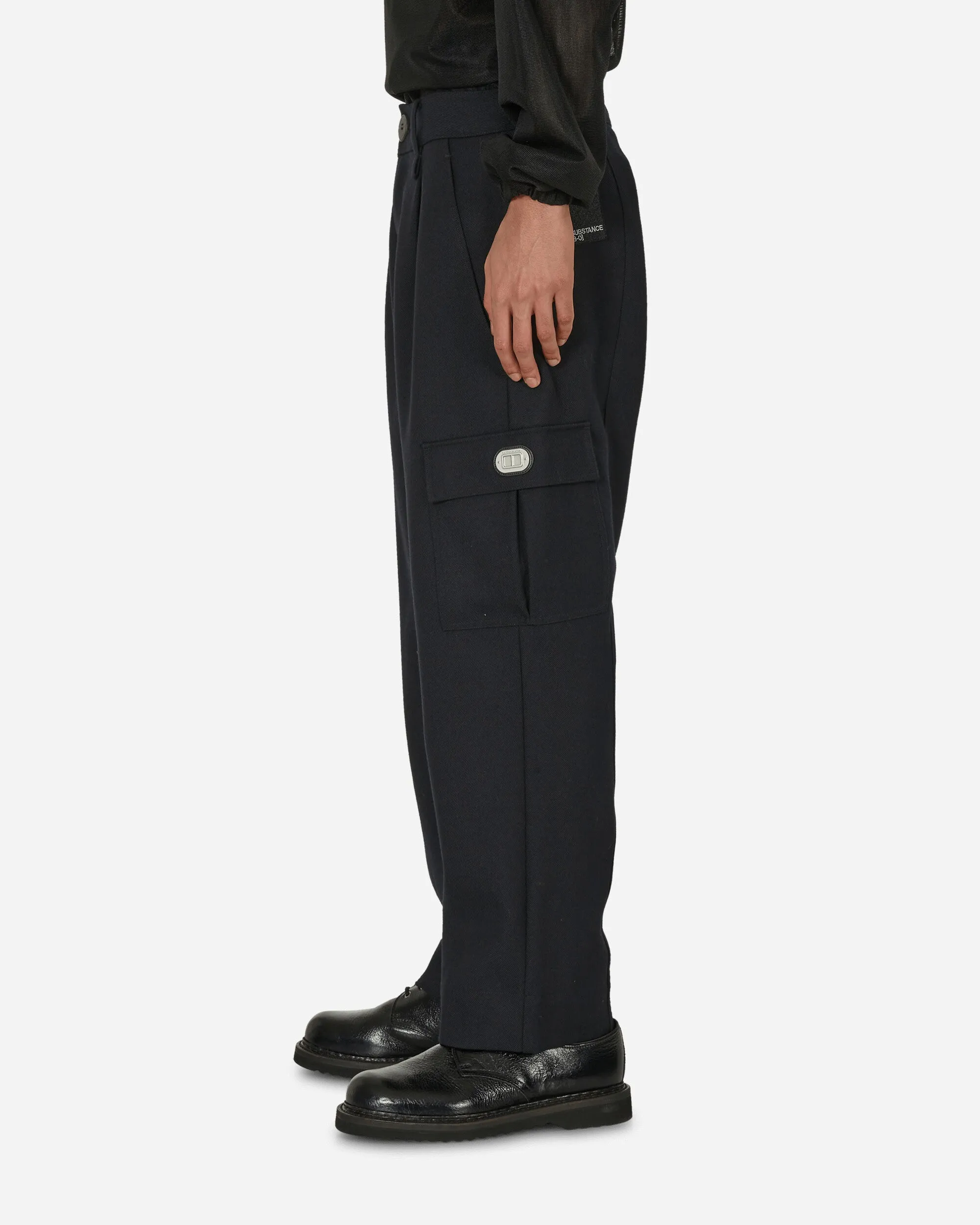 Wind-Resistant Merino Piston Pleated Patch Cargo Pants Black