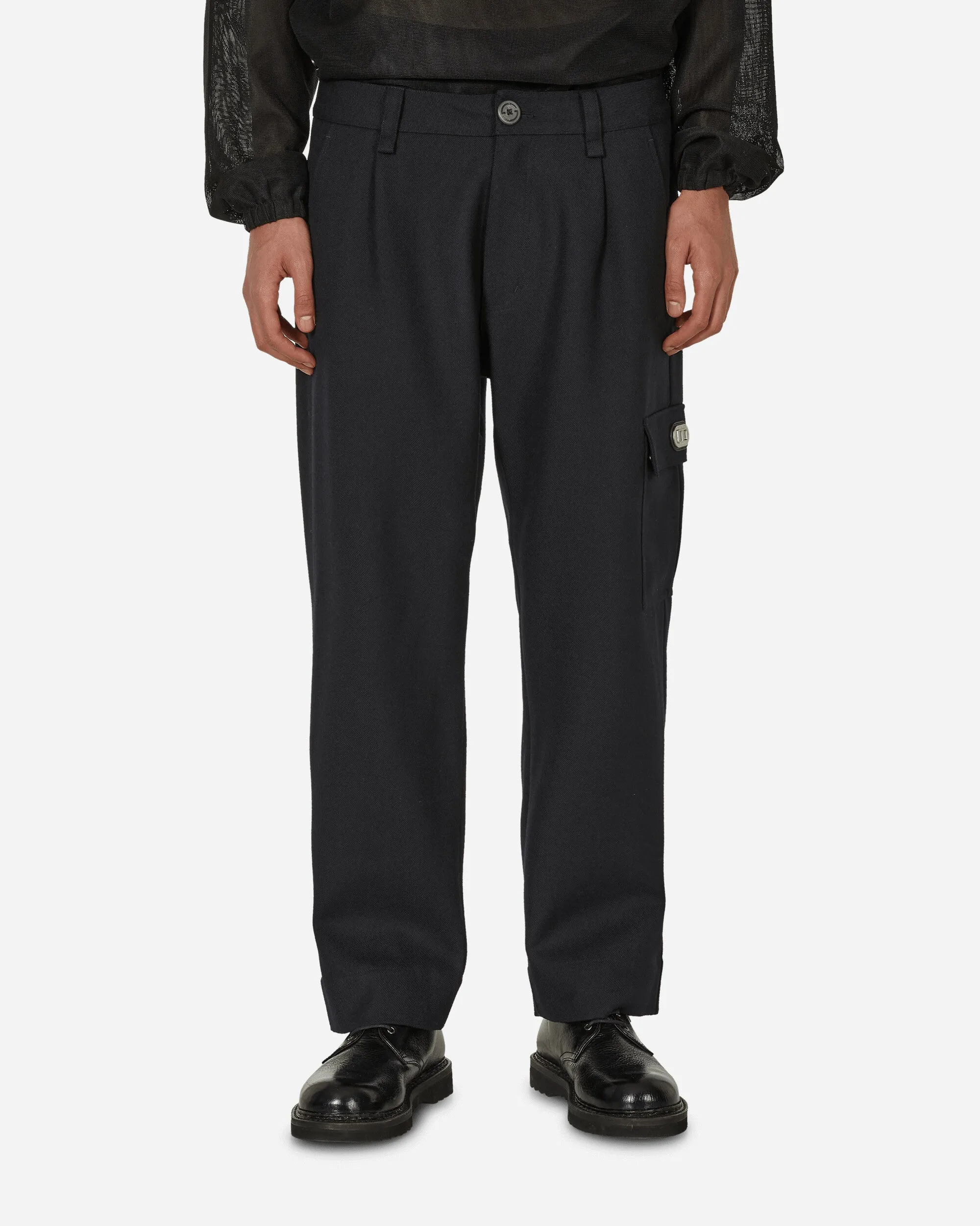 Knitwear Endorsing Merino Piston Pleated Patch Cargo Pants Black