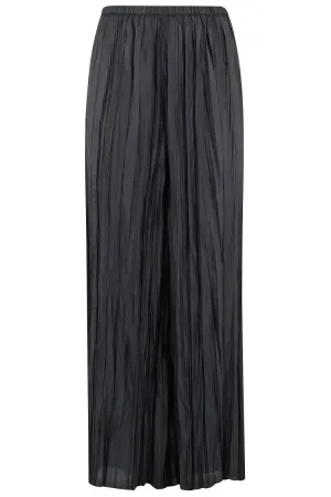 Pantalon noir à jambes larges plissé avec ceinture élastiquée
