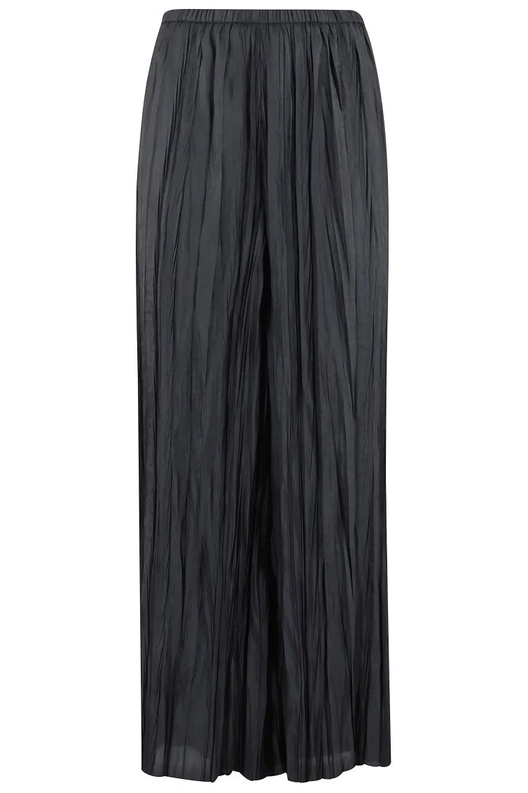 Pantalon noir à jambes larges plissé avec ceinture élastiquée