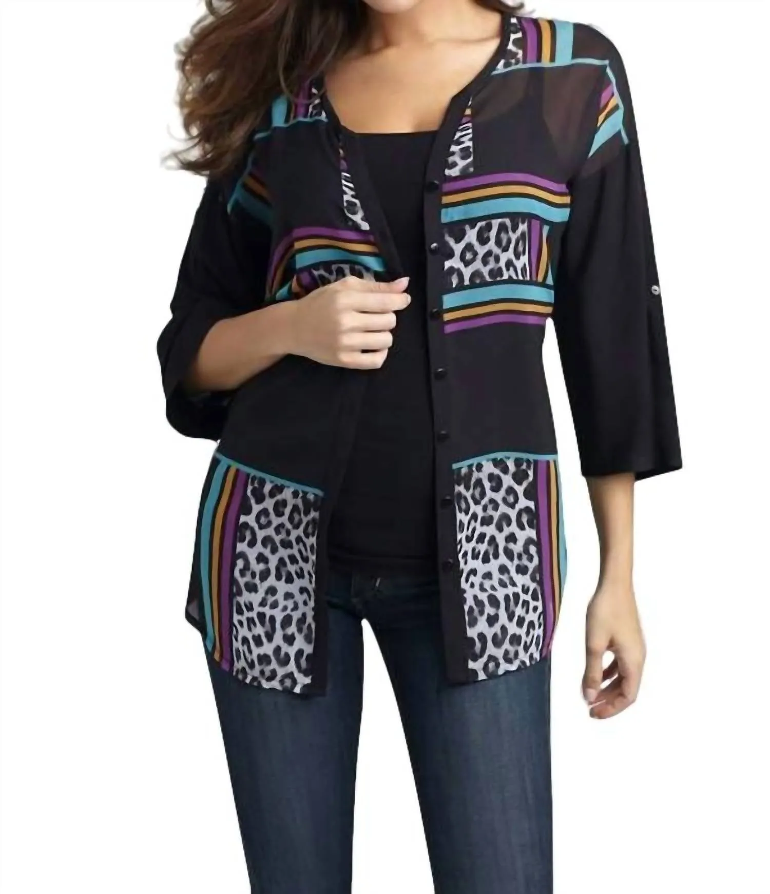 Cardigan Long Wild Hues En Noir Multi
