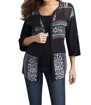 Cardigan Long Wild Hues En Noir Multi
