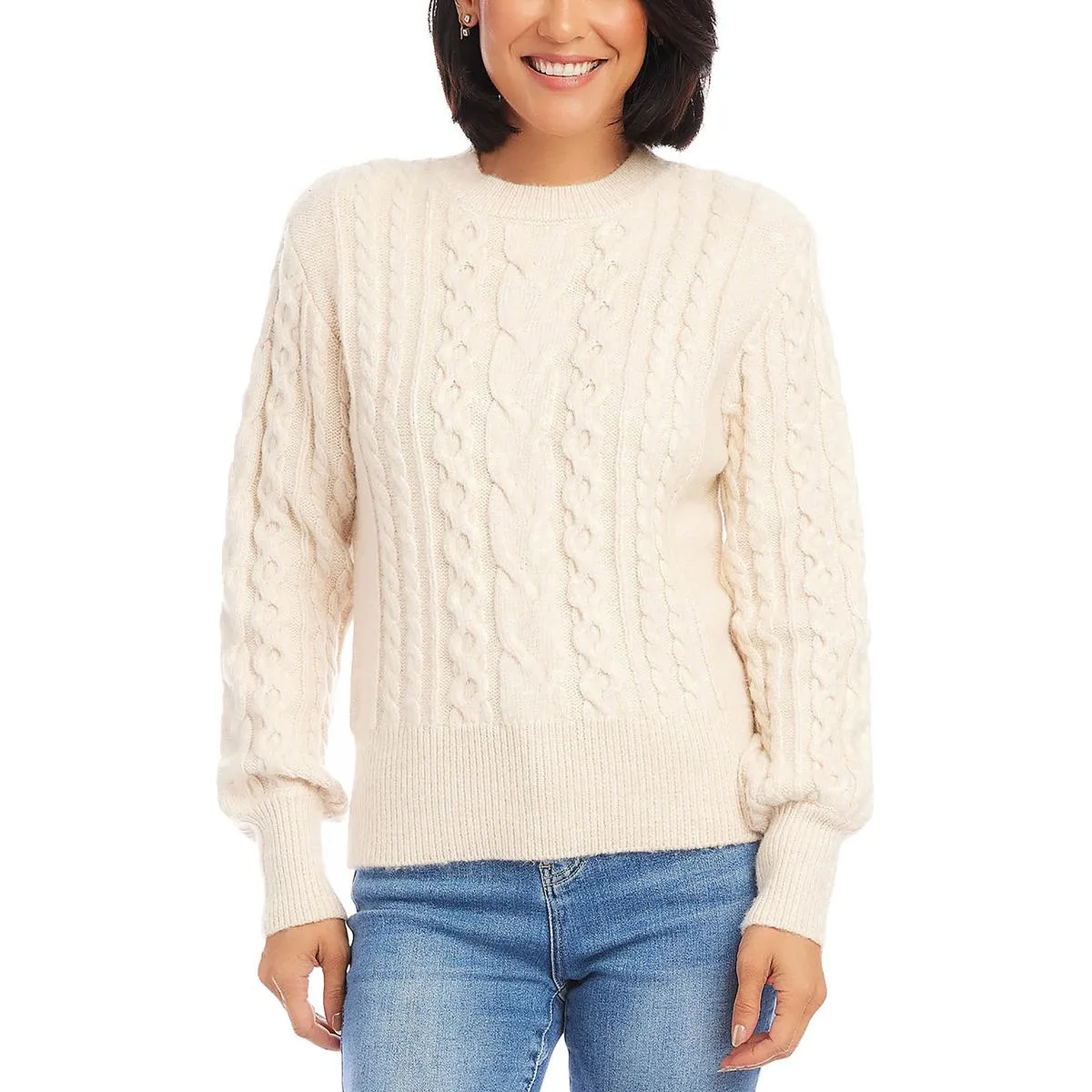 Pull col rond à manches longues en tricot côtelé pour femme