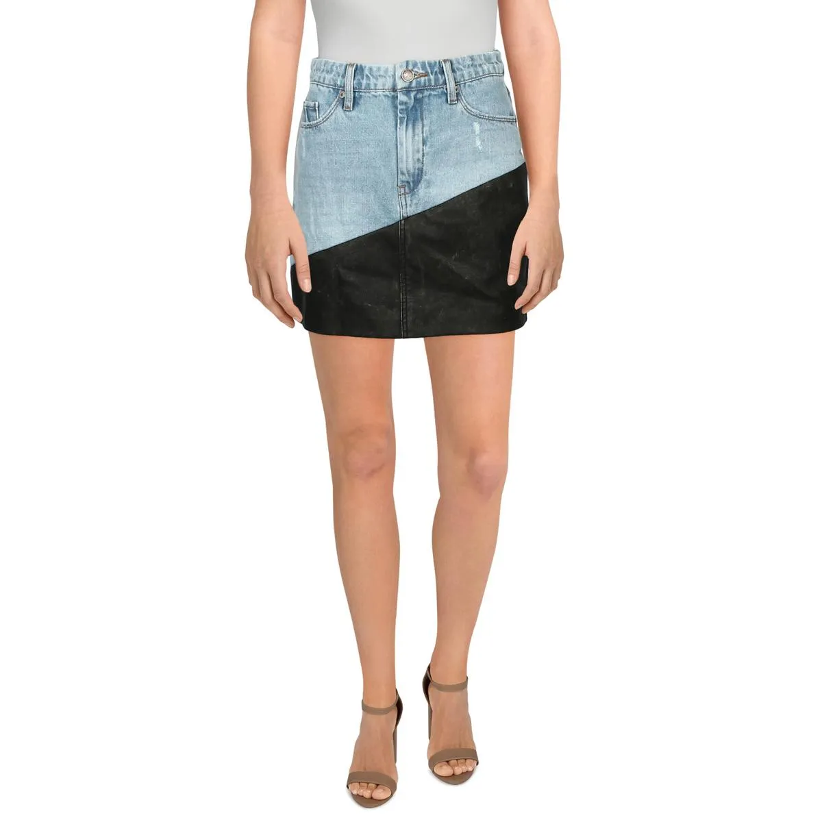 Mini-jupe en jean pour femme avec garniture en similicuir