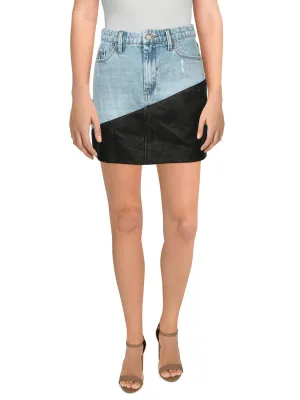 Mini-jupe en jean pour femme avec garniture en similicuir