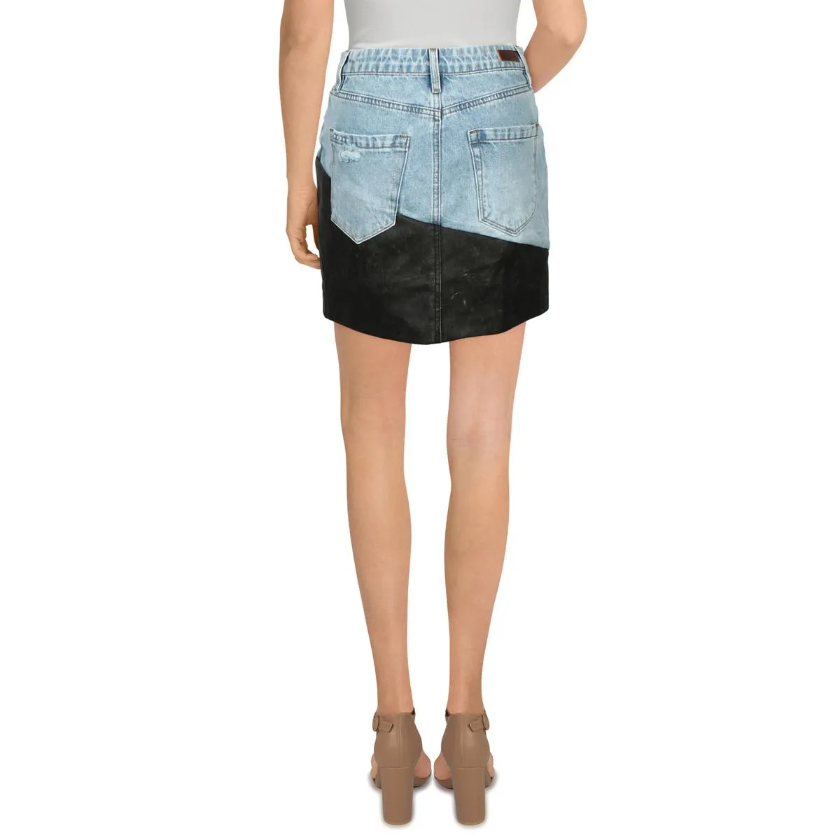 Mini-jupe en jean pour femme avec garniture en similicuir