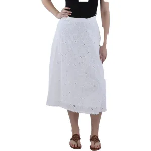 Jupe midi en coton à œillets pour femme