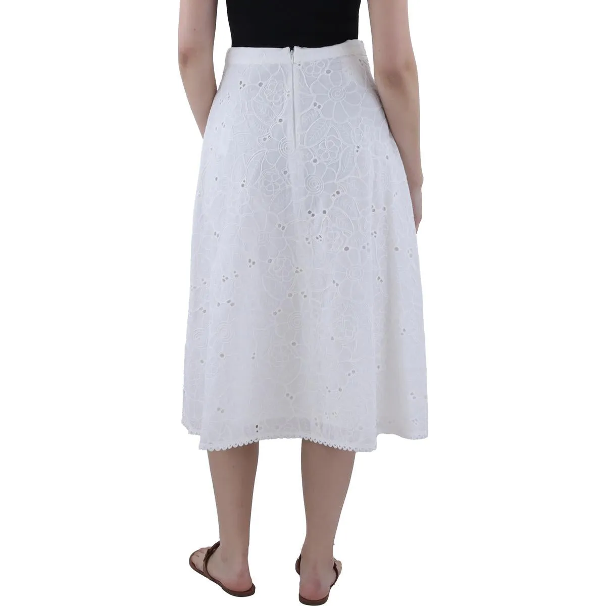 Jupe midi en coton à œillets pour femme