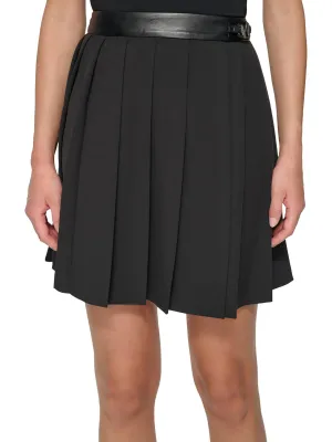 Jupe plissée tricotée avec empiècements en simili-cuir pour femme